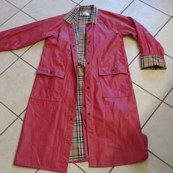 Lot One Inc. of Boston pink raincoat with tartan interior snap closure size L - Picture 3 of 13
